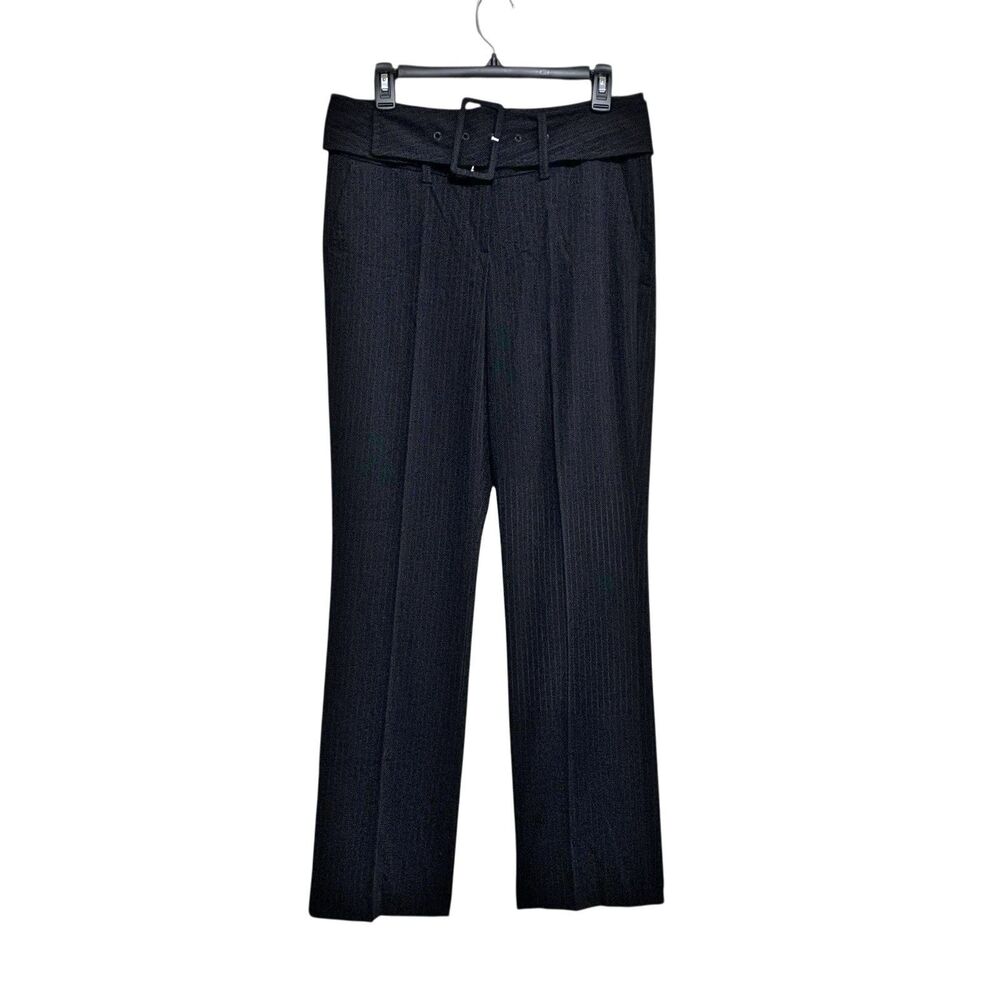More & More Trouser Pants Womens Size 10 Long Black Pinstripe Belted Tall